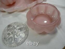 1940 Vintage Fenton Peach Pink Melon Vanity Set, Vase, Pitcher, Perfume and TRAY