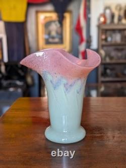 1940s Scottish Vasart Glass Vase Pink & Opalescent with Silver Flecks, 10