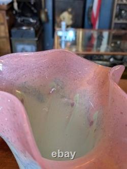 1940s Scottish Vasart Glass Vase Pink & Opalescent with Silver Flecks, 10