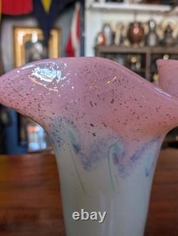 1940s Scottish Vasart Glass Vase Pink & Opalescent with Silver Flecks, 10