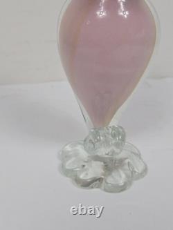1950's Murano Hand Blown Art Glass OWL Figurine Pink w Gold Specks Green Eyes 6