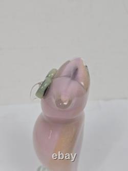 1950's Murano Hand Blown Art Glass OWL Figurine Pink w Gold Specks Green Eyes 6