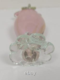 1950's Murano Hand Blown Art Glass OWL Figurine Pink w Gold Specks Green Eyes 6