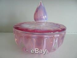 1950's SEGUSO Murano Italy Pink OPALINE Glass Covered Box Opalescent Heavy Rib
