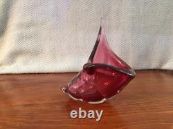1950s Alfredo Barbini Murano Italy Art Glass Pink Cranberry Conch Shell Bowl