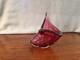 1950s Alfredo Barbini Murano Italy Art Glass Pink Cranberry Conch Shell Bowl