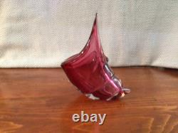 1950s Alfredo Barbini Murano Italy Art Glass Pink Cranberry Conch Shell Bowl