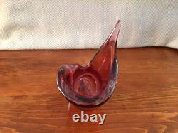 1950s Alfredo Barbini Murano Italy Art Glass Pink Cranberry Conch Shell Bowl