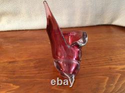 1950s Alfredo Barbini Murano Italy Art Glass Pink Cranberry Conch Shell Bowl