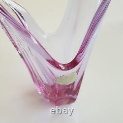 1960s Belgian crystal art glass vase Val St Lambert sommerso 26cm pink Brussels