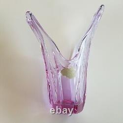1960s Belgian crystal art glass vase Val St Lambert sommerso 26cm pink Brussels