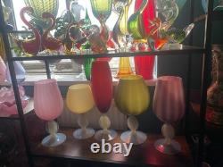 1960s cameo stemmed stelvia empoli Pink Opaline Glass