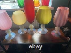 1960s cameo stemmed stelvia empoli Pink Opaline Glass