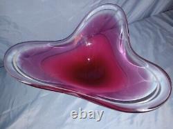 1963 HUGE Paul Kedelv Signed Flygsfor Art Glass Coquille Pink, Purple, Red Clear