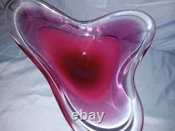 1963 HUGE Paul Kedelv Signed Flygsfor Art Glass Coquille Pink, Purple, Red Clear