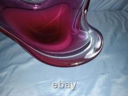 1963 HUGE Paul Kedelv Signed Flygsfor Art Glass Coquille Pink, Purple, Red Clear