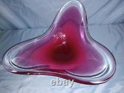 1963 HUGE Paul Kedelv Signed Flygsfor Art Glass Coquille Pink, Purple, Red Clear