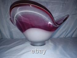 1963 HUGE Paul Kedelv Signed Flygsfor Art Glass Coquille Pink, Purple, Red Clear