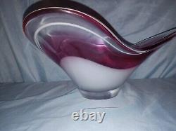 1963 HUGE Paul Kedelv Signed Flygsfor Art Glass Coquille Pink, Purple, Red Clear