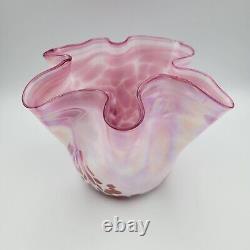 1980's HANK CLAYCAMP Pink Iridescent Art Glass Handkerchief Vase Signed Numbered