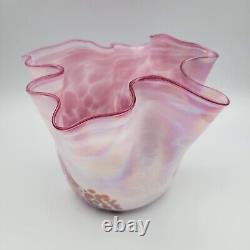 1980's HANK CLAYCAMP Pink Iridescent Art Glass Handkerchief Vase Signed Numbered