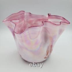 1980's HANK CLAYCAMP Pink Iridescent Art Glass Handkerchief Vase Signed Numbered