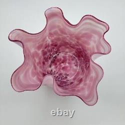1980's HANK CLAYCAMP Pink Iridescent Art Glass Handkerchief Vase Signed Numbered