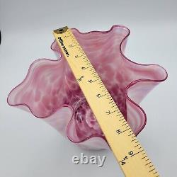 1980's HANK CLAYCAMP Pink Iridescent Art Glass Handkerchief Vase Signed Numbered