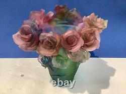1980s Pate De Verre Style Rose Vase Pink Multi Color H7 Heavy 6.5lb