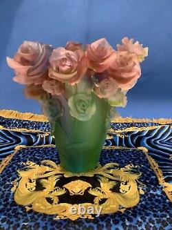 1980s Pate De Verre Style Rose Vase Pink Multi Color H7 Heavy 6.5lb
