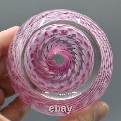 1985 Peter Schiller Hand Blown Art Glass Paperweight Pink Vortex Illusion