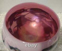 1987 CHARLES LOTTON Cased Iridized PINK Multi Flora Art Glass Bowl Vase