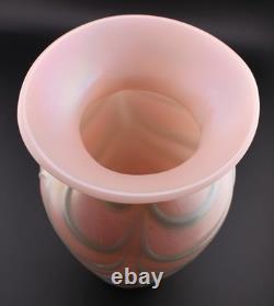 1990 Gibson Glass Pink Blue Opalescent Iridescent Blown Art Glass Vase 7.5