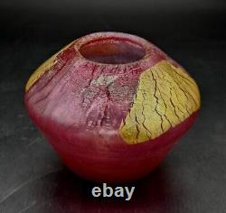 1992 Eickholt Iridescent RASPBERRY PINK Volcano Art Glass Vase