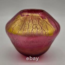 1992 Eickholt Iridescent RASPBERRY PINK Volcano Art Glass Vase