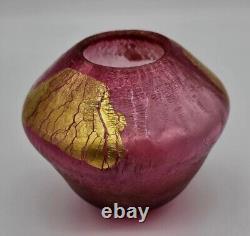 1992 Eickholt Iridescent RASPBERRY PINK Volcano Art Glass Vase