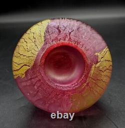 1992 Eickholt Iridescent RASPBERRY PINK Volcano Art Glass Vase