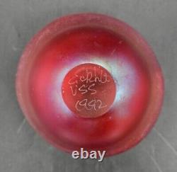 1992 Eickholt Iridescent RASPBERRY PINK Volcano Art Glass Vase