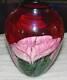 1992 R. SATAVA ART GLASS VASE RED With PINK CROCUS FLOWERS 6 SIGNED 1345-92