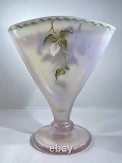 1996 Fenton Hand Painted Hummingbird Fan Vase 8 1/4 Signed #596