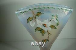 1996 Fenton Hand Painted Hummingbird Fan Vase 8 1/4 Signed #596