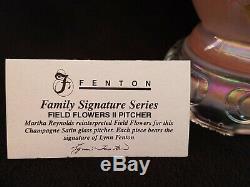 1997 Fenton Pink Champagne Pitcher Field Of Flowers Painted By Marilyn Wagner