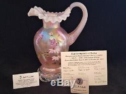 1997 Fenton Pink Champagne Pitcher Field Of Flowers Painted By Marilyn Wagner
