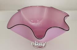 19-18 Gilles Jones Rosedale Glass Clear Footed Pink Black Rim Bowl Signed 21 cm