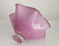 19-18 Gilles Jones Rosedale Glass Clear Footed Pink Black Rim Bowl Signed 21 cm