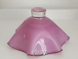 19-18 Gilles Jones Rosedale Glass Clear Footed Pink Black Rim Bowl Signed 21 cm