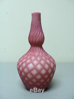 19th C. PHOENIX GLASS SOFT ROSE CUT VELVET SATIN ART GLASS BOTTLE VASE