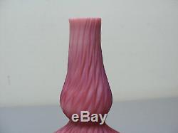 19th C. PHOENIX GLASS SOFT ROSE CUT VELVET SATIN ART GLASS BOTTLE VASE