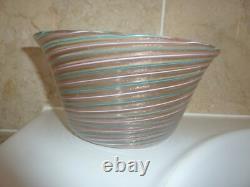 19thc Italian Murano Zanfirico Art Glass Ribbed Pink, Blue &adventurine 11cm Bowl