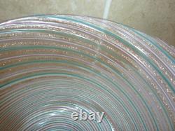 19thc Italian Murano Zanfirico Art Glass Ribbed Pink, Blue &adventurine 11cm Bowl